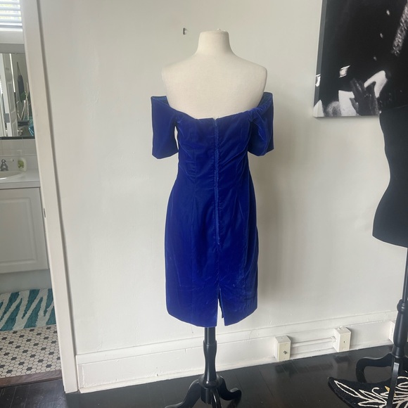 Vintage Off the Shoulder Blue Velvet Mini Dress 1990’s Velvet Dress - Picture 6 of 7